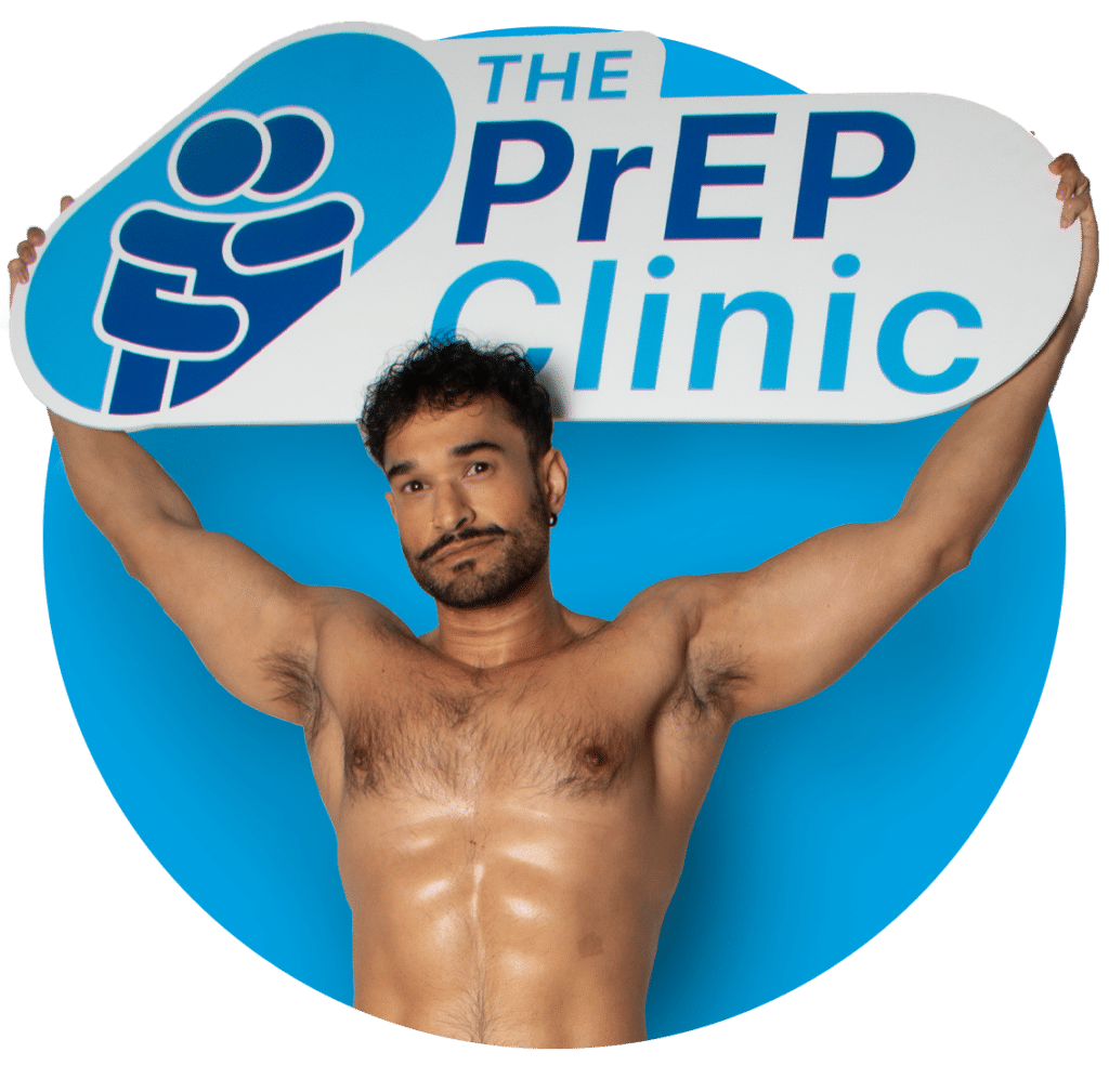 Model holding The PrEP Clinic sign